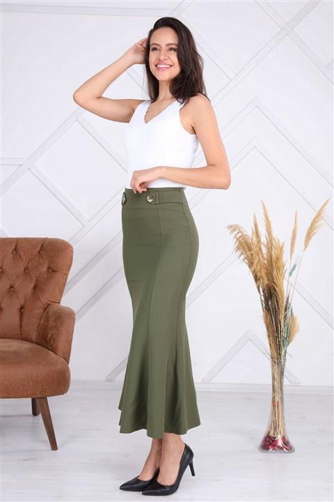 apsen Kadın Haki Düğmeli Apolet Detaylı Balık Tesettür Etek 1888/95