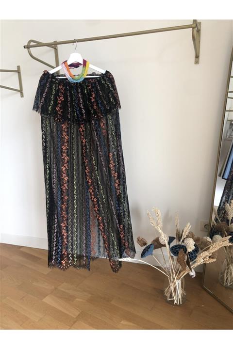 ZUA STYLE Siyah Dantel Straplez Plaj Elbisesi