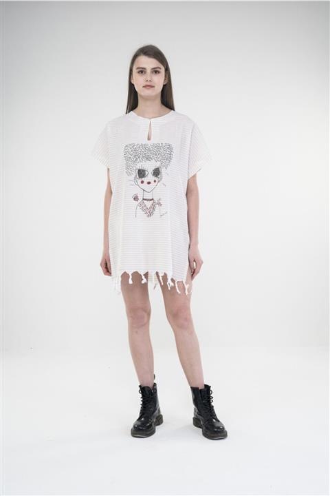 Rookisch Saçlarında Kuşları Taşıyan Kadın Desen Baskı Plaj Elbisesi