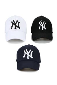 NY Trend Ny New York Şapka Unisex 3 Lü Set Siyah Beyaz Lacivert