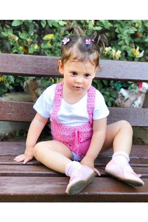 ORGANICMIRA Pembe Örgü Tulum Bebek, Çocuk Tasarım Salopet