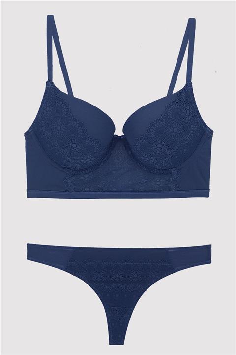 Pierre Cardin Kadın Dark Blue 4691 Balenli Destekli Yarım Büstiyer Sütyen Takım