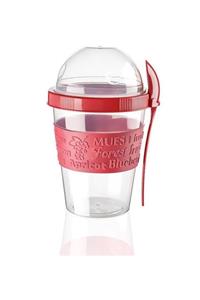 renn Meyve Hazneli Kaşıklı Portatif Yoğurt Kabı Kırmızı - 600 ml.
