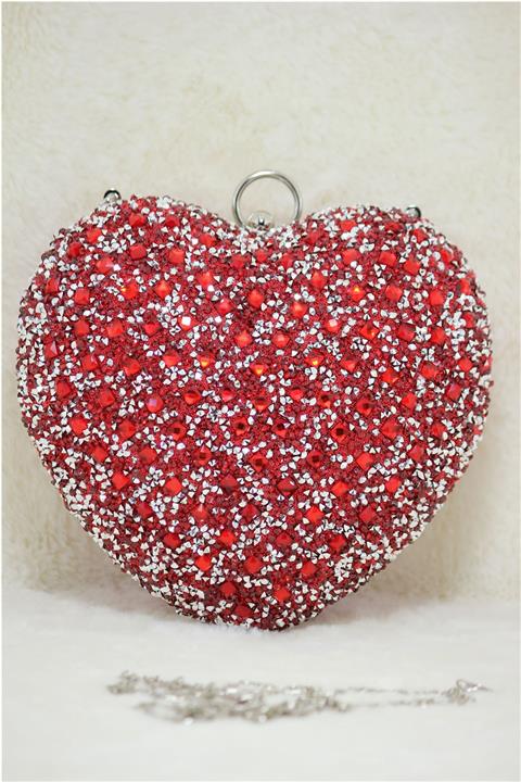 Modames Kadın Kırmızı Taşlı Abiye Çanta