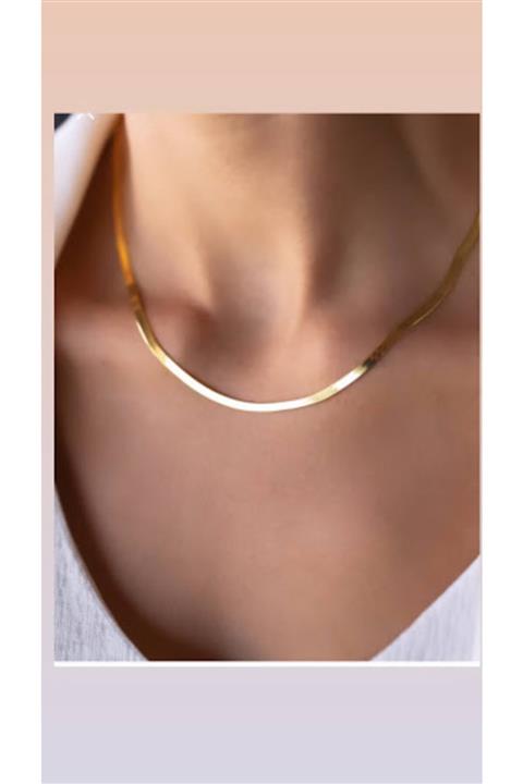 Bahar Takı ve aksesuar Kadın Italyan Yassı Zincir Çelik Üzeri Altın Kaplama