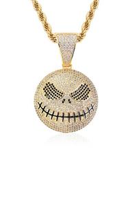 Black Dice Iced Out Ghost Skull Chain Pendant Cz Stones Hiphop Jewelry Hayalet Kafa Kolye Gold