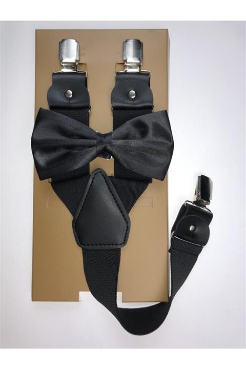 KemerSepeti Siyah Pantolon Askısı ve Papyon Kombin 2'li