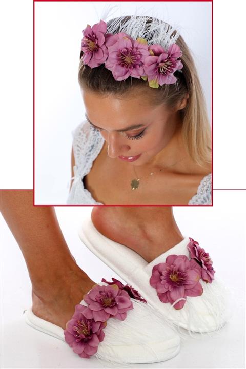 lohusahamile Mor Tüylü Lohusa Tac Ve Terlik Seti