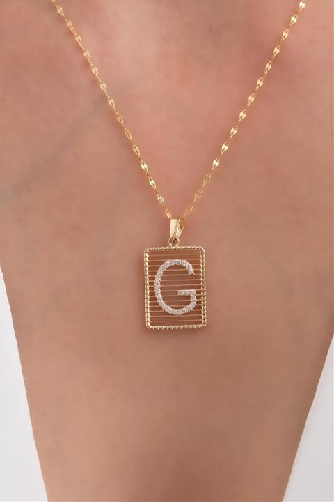 Bayar Gold Kadın Gold 14 Ayar Altın G Harfli Taşlı Telli Kolye