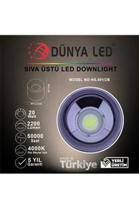 DÜNYA LED Hs.491/2-b 20w Sıva Üstü Led Downlıght Siyah Iç 4000k Ilık Beyaz Işık