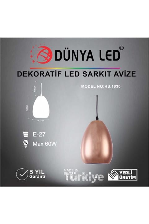 DÜNYA LED Hs.1930 Dekoratif Modern Tekli Avize Rose Gold