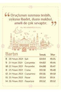 Yaprak Hediyelik Bartın Için 2021 Ramazan Imsakiyesi