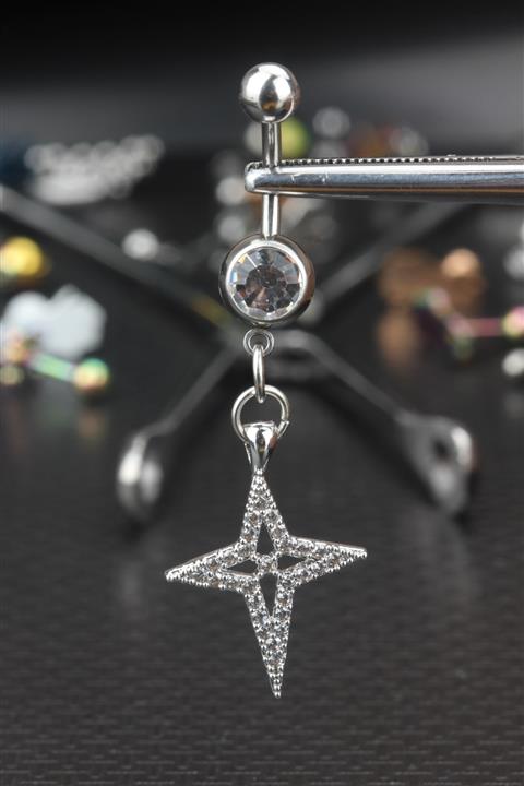 depozoom Cerrahı Çelik Zirko Taşlı Göbek Piercing