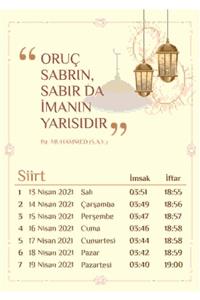 Yaprak Hediyelik Siirt İçin 2021 Ramazan İmsakiyesi