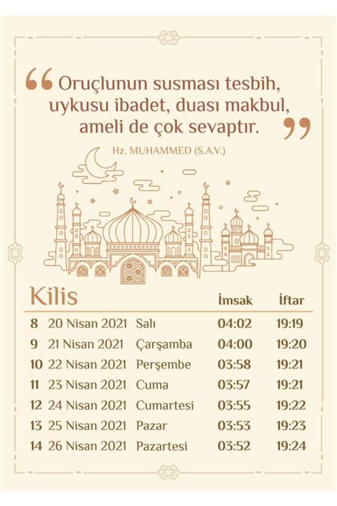 Yaprak Hediyelik Kilis Için 2021 Ramazan Imsakiyesi
