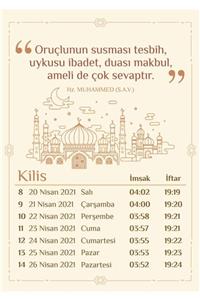 Yaprak Hediyelik Kilis Için 2021 Ramazan Imsakiyesi