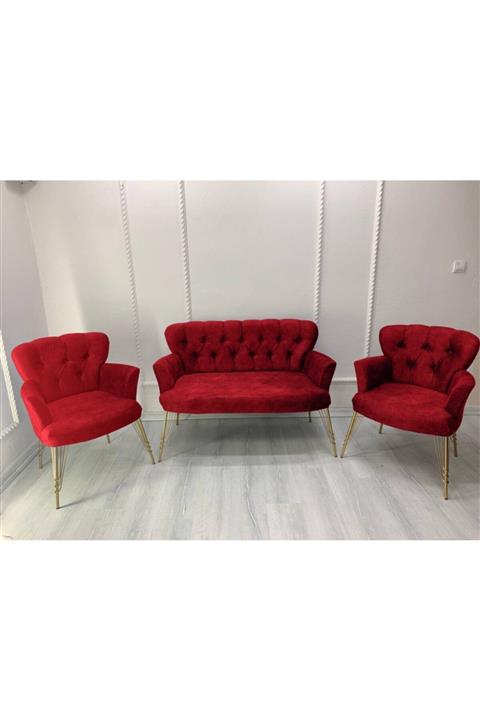 mobilife Balkon Ofis Cafe Bahçe Bekleme Koltuğu Kollu Çay Seti Koltuğu Kırmızı 026