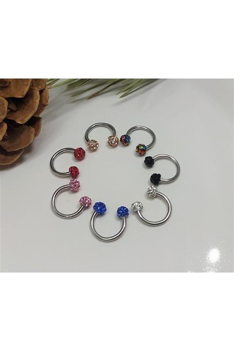 Işıl Işıl Cerrahi Çelik Zirkon Taşlı Piercing, (7 Li Set) Kulak, Dudak, Burun, Septum, Tragus, Kıkırdak