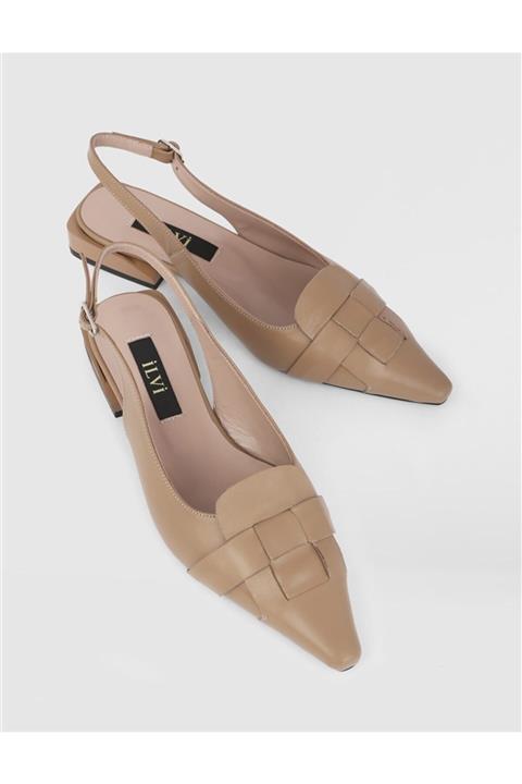 İLVİ Kadın Koyu Bej Hakiki Deri Sandalet