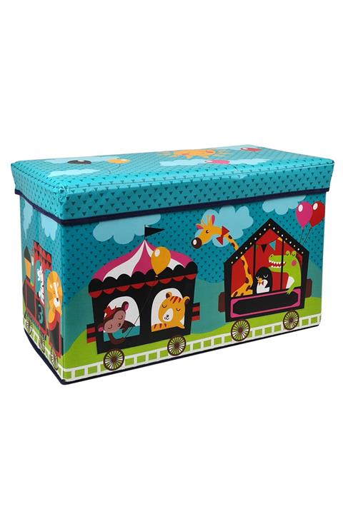 Binbirreyon Sirk Puflu Çocuk Düzenleme Sandığı Oyuncak Kutusu Kapaklı 60x30x35cm