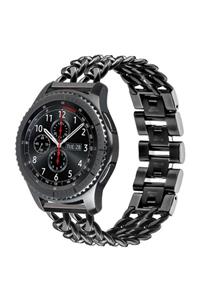 Huawei Watch Gt3 46mm Uyumlu Nezih Case 22mm Zincir Halkalı Metal Kordon Siyah