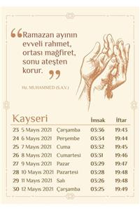 Yaprak Hediyelik Kayseri Için 2021 Ramazan Imsakiyesi