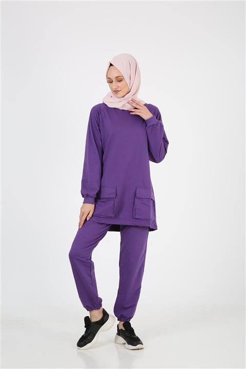 LONGER Kadın Mor Kapüşonlu Tunik Eşofman Takımı S-m-l-xl-xxl