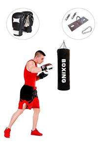 Spor Byfit 70 Cm x 25 Cm Siyah Zincirli Boks Torbası + Boks Eldiveni + Tavan Askı Aparatı - DOLU