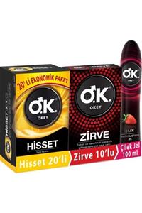 Okey Prezervatif Hisset 20'li Zirve 10'lu Çilek Kayganlaştırıcı Jel 100 ml