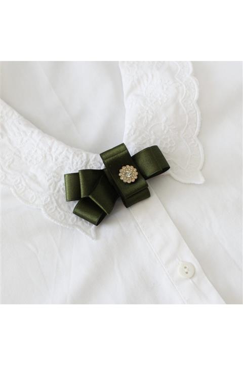 Audra Handmade Audra Yeşil Kurdele Broş Kadın Yaka Aksesuarı