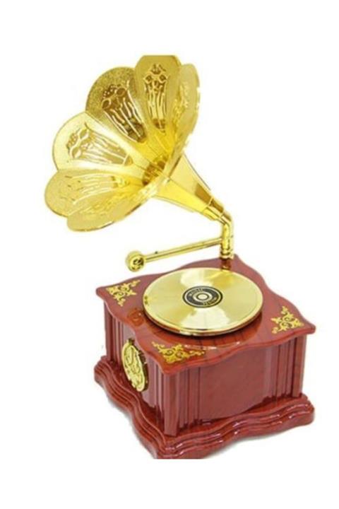 MOBGİFT Gramofon Şeklinde Nostalji Müzik Kutusu Kahverengi