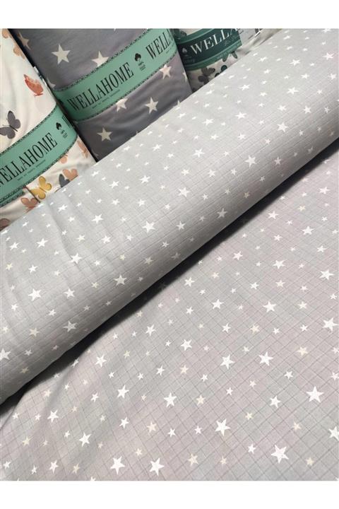 Wella Home Gri Yıldızlar Müslin Kumaş 180 Cm En Organik Pamuklu