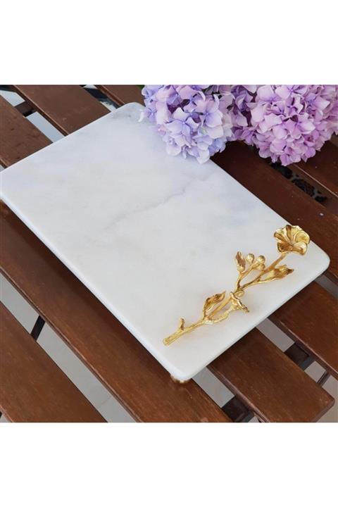 AlyaHomeAksesuar Japon Gülü Detaylı Mermer Sunum Tepsisi