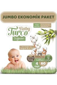 Baby Turco Bebek Bezi Doğadan Beden:4 (8-14kg) Maxi 60 Adet Jumbo Ekonomik Pk