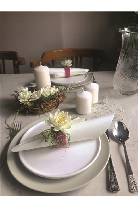 İki Kızlar Beyaz Çiçekli Pembe Peçetelik