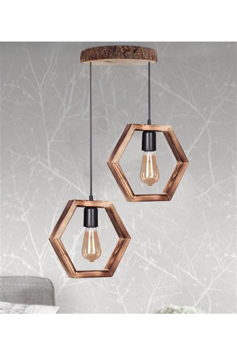 Zümra Ahşap Ahşap Sarkıt Avize 2 Li