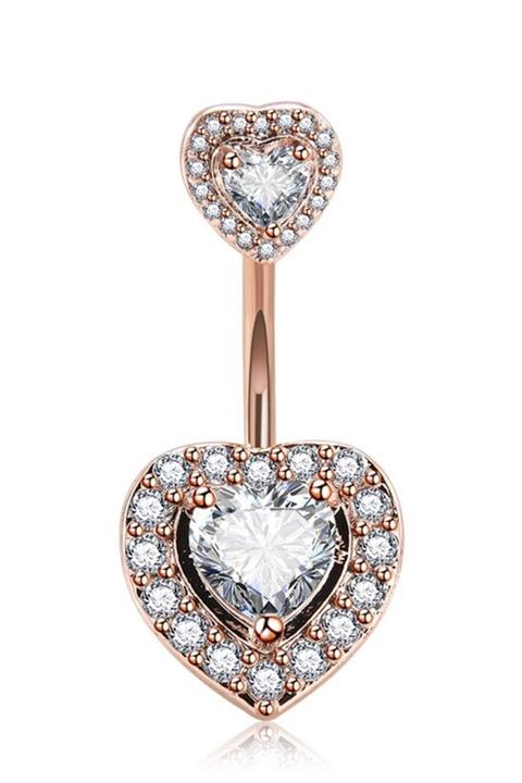 VipBT Taşlı Zirkon Kalp Göbek Piercing Altın Sarısı