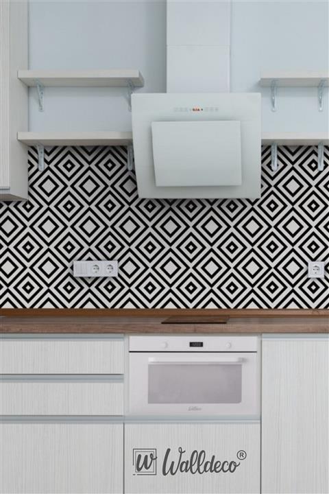 Walldeco Zikzak Siyah Beyaz Fayans Desen Yapışkan Folyo