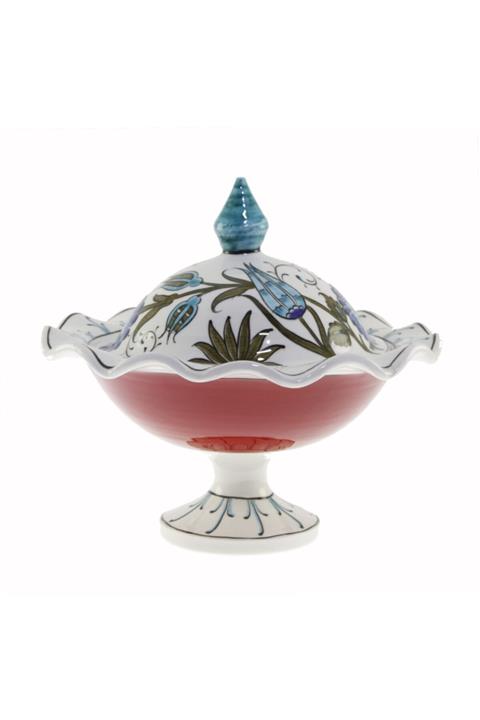 OTANTİK ÇİNİ Turkuaz Lale Dekorlu Şekerlik 21x30 cm