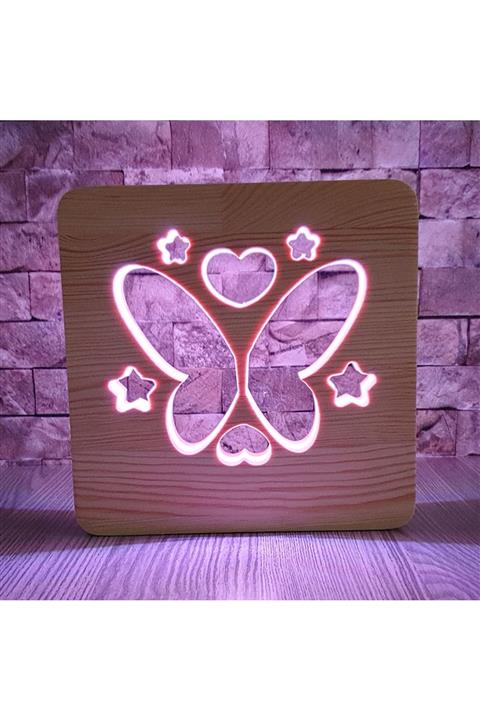 Vipyol Ahşap Lamba Çocuk Odası Hediyesi Gece Lambası 16 Renkli Led