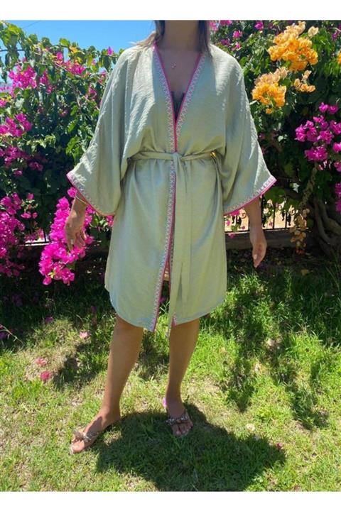 Minou.sz Kadın Yeşil Keten Kimono