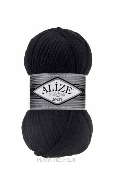 Alize ( 5 Adet ) Superlana Maxi El Örü Iplikleri Yelek Hırka Ipi Atkı Kazak Ipliği 60 Siyah