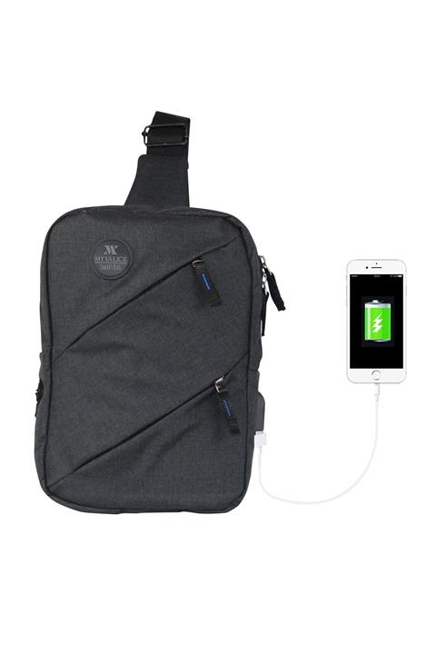 My Valice Erkek Smart Bag Usb'li Çapraz Göğüs Çantası 1504 Siyah