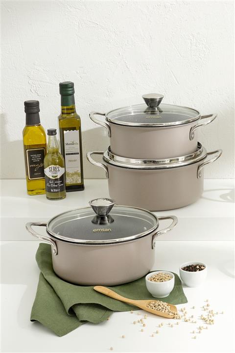 Emsan Aventura Granit Yüzeyli 6 Parça Bej Tencere Seti