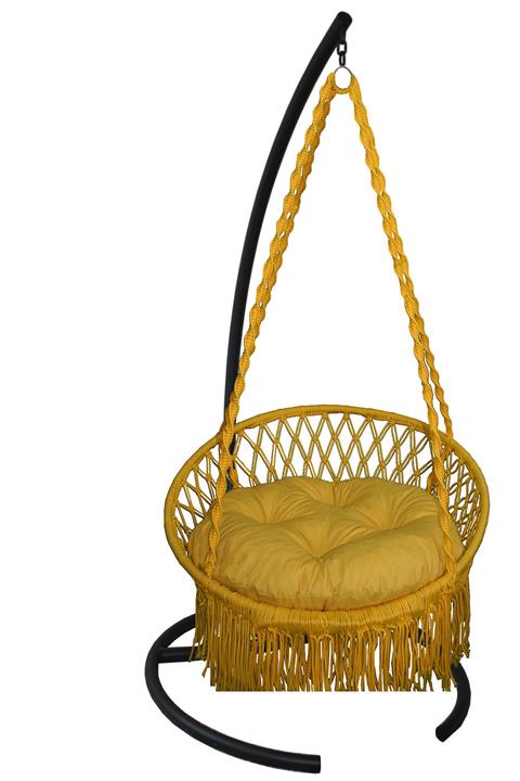 KEYİF SEPETİ Sarı Minderli Püsküllü Relaks Salıncak