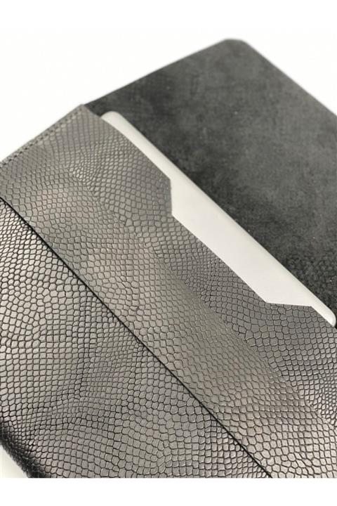 MAT Deri Macbook Kılıf Siyah 13 Inç Pro Ve Air Uyumlu Yılan Desenli Hakiki Deri Taşıma Çantası