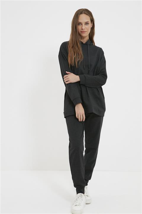Trendyol Modest Antrasit Kapüşonlu Örme Eşofman Takımı TCTAW22EN0037