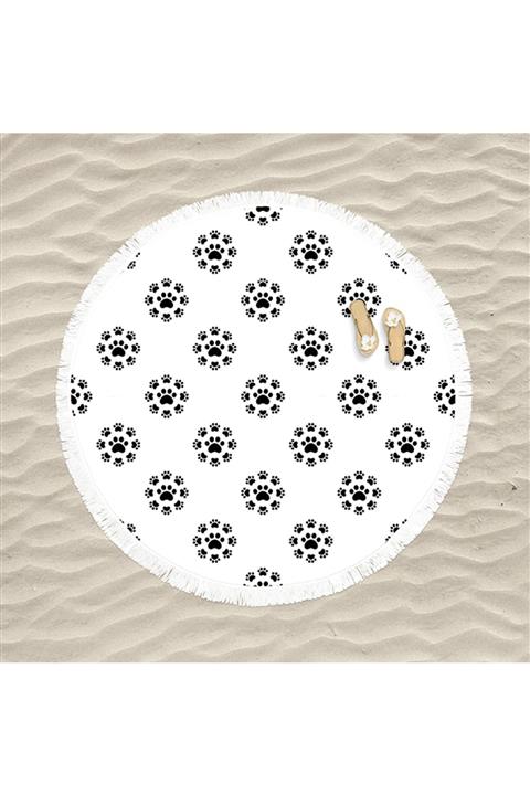 decoars Sevimli Ayak İzi Figürlü Yuvarlak Plaj Havlusu