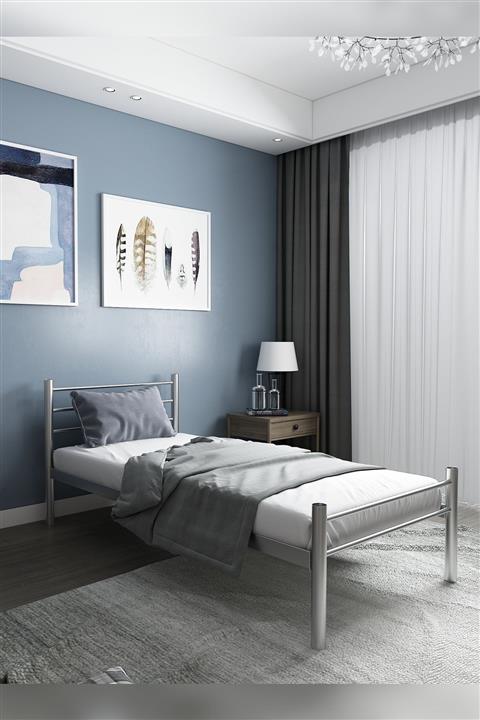 Mesami Ferforje Dizayn Ms-70 Gri Metal Karyola (90x190)