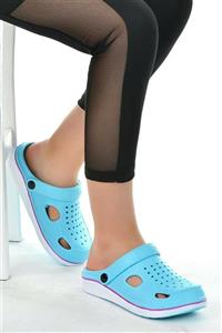 GEZER Turkuaz Renk Jel Kaydırmaz Taban Sabo Rahat Terlik Crocs Model 12493